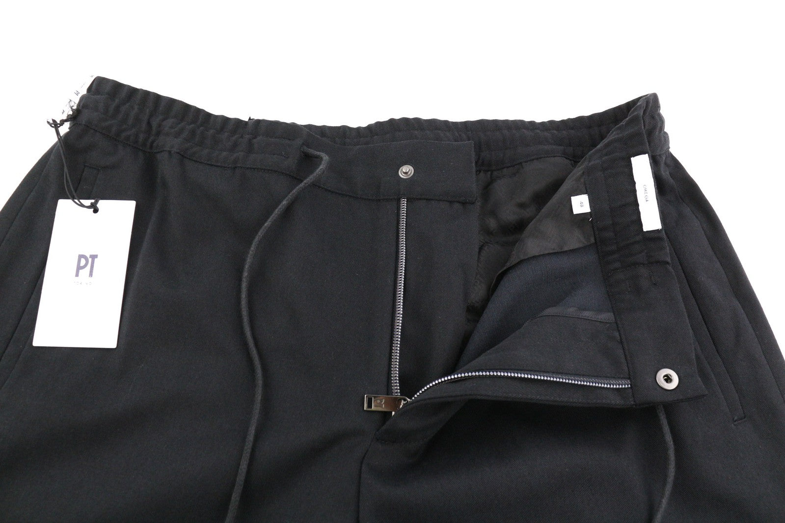 PT TORINO Omega vyriškos kelnės, 48 ​​cm, juodos, su tampria raišteliu juosmenyje, plonas užtrauktukas 