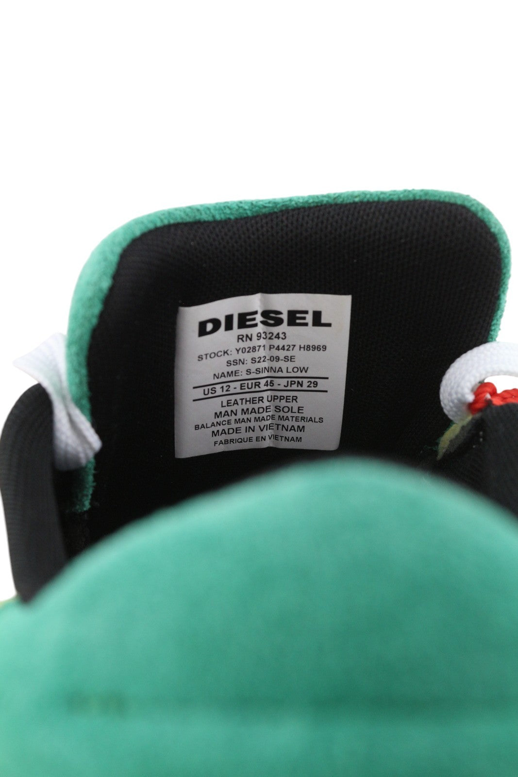 DIESEL S-Sinna žemakulniai vyriški sportbačiai, balti, odiniai, suvarstomi, žema pado pamušalu, logotipas, RRP160