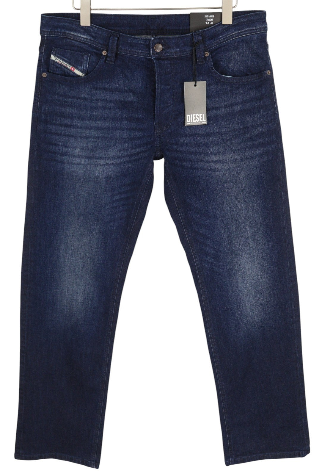 DIESEL 1985 Larkee RB067 vyriški džinsai W36/L32 tiesaus kirpimo, su sagomis, skalbtos mėlynos spalvos 