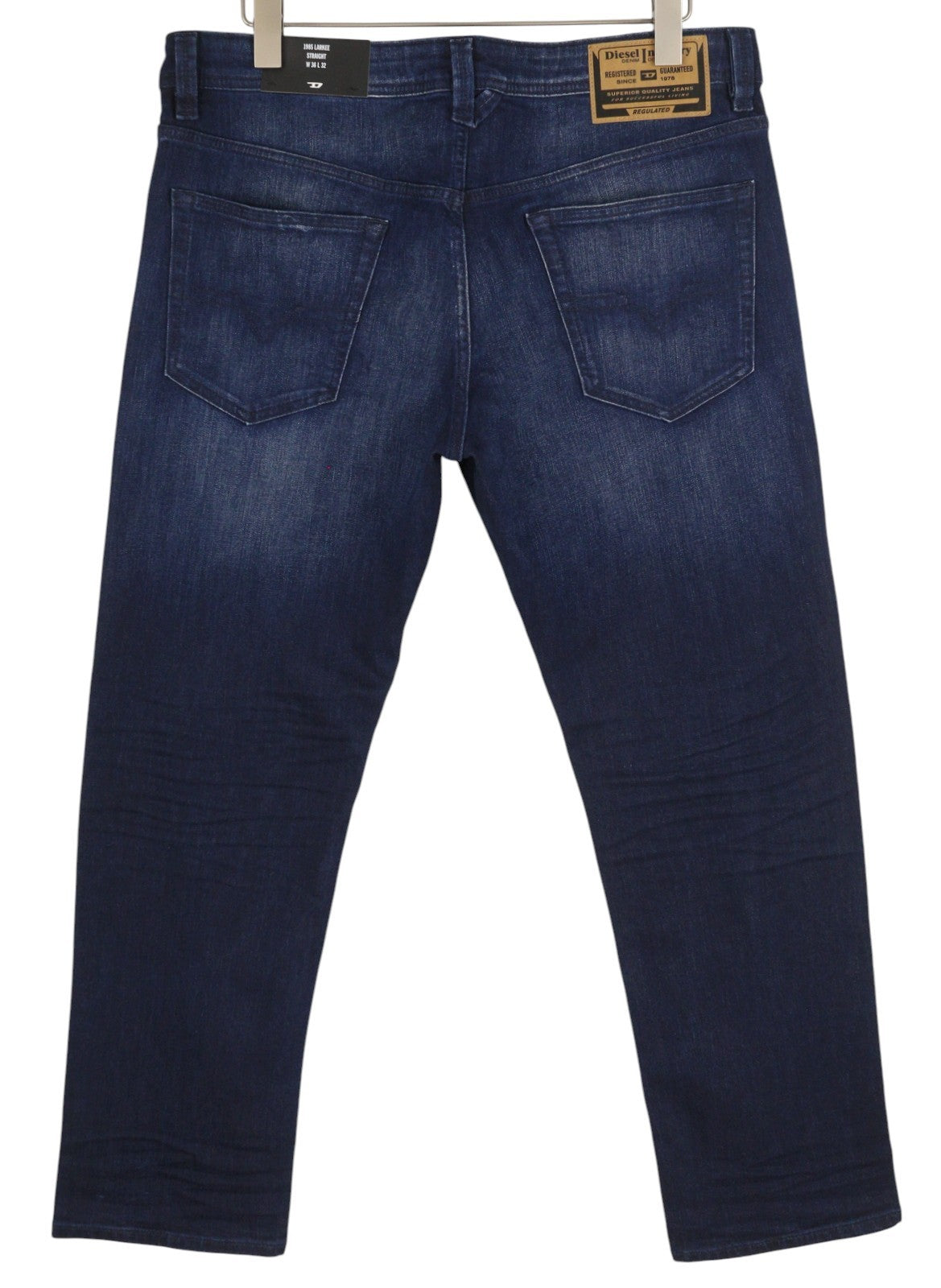 DIESEL 1985 Larkee RB067 vyriški džinsai W36/L32 tiesaus kirpimo, su sagomis, skalbtos mėlynos spalvos 