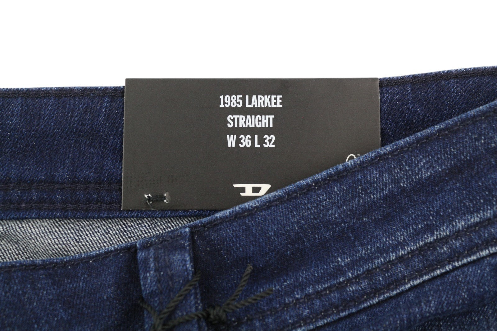 DIESEL 1985 Larkee RB067 vyriški džinsai W36/L32 tiesaus kirpimo, su sagomis, skalbtos mėlynos spalvos 
