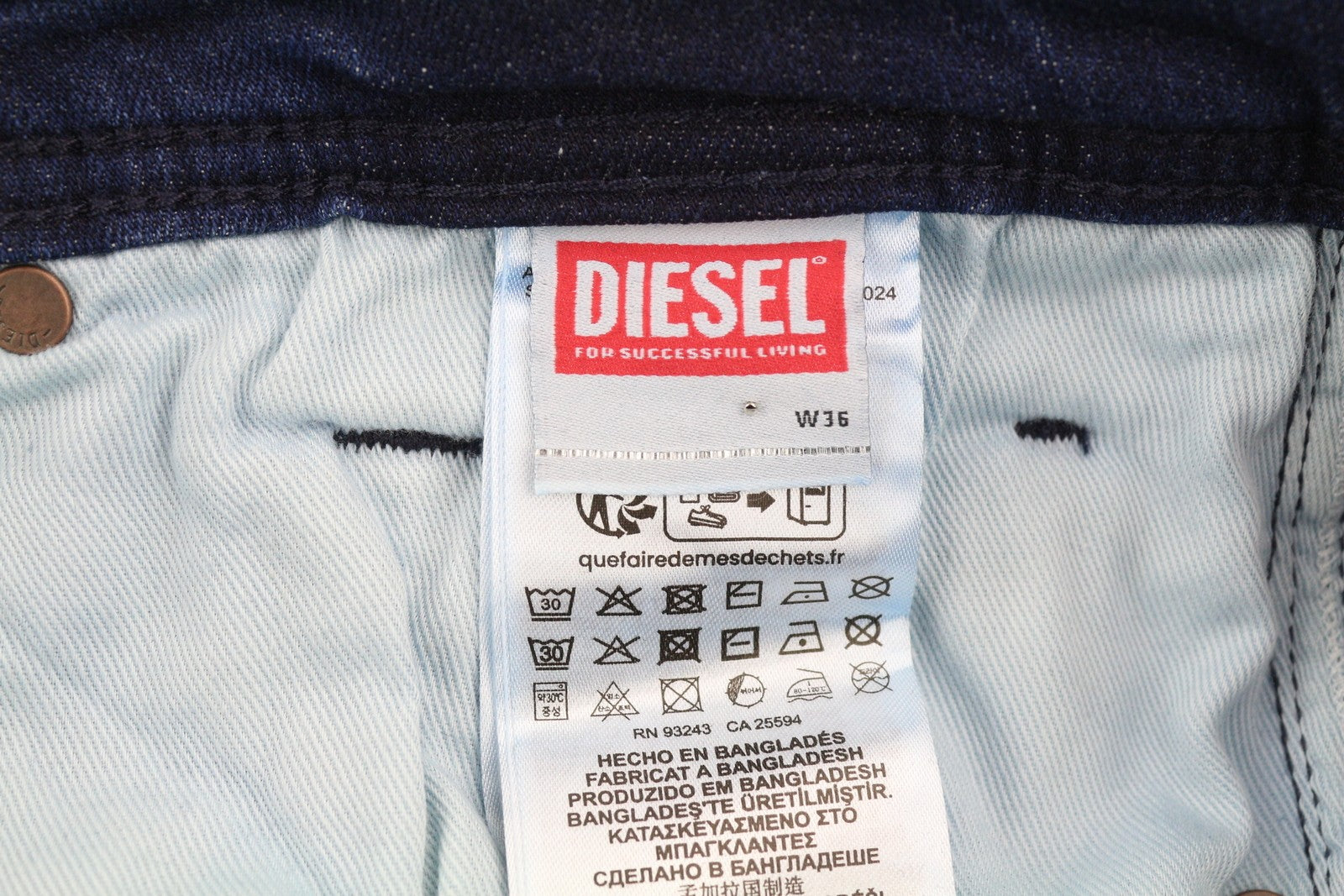 DIESEL 1985 Larkee RB067 vyriški džinsai W36/L32 tiesaus kirpimo, su sagomis, skalbtos mėlynos spalvos 