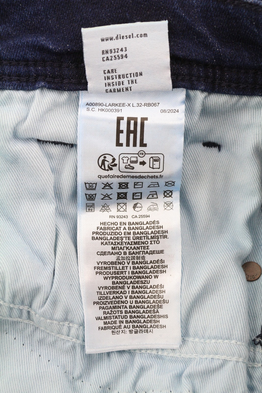 DIESEL 1985 Larkee RB067 vyriški džinsai W36/L32 tiesaus kirpimo, su sagomis, skalbtos mėlynos spalvos 
