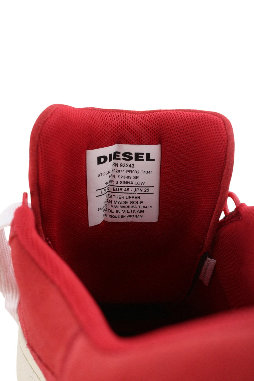 DIESEL S-Sinna žemakulniai vyriški sportbačiai, raudoni, odiniai, žemakulniai, suvarstomi logotipu, RRP 150 € 