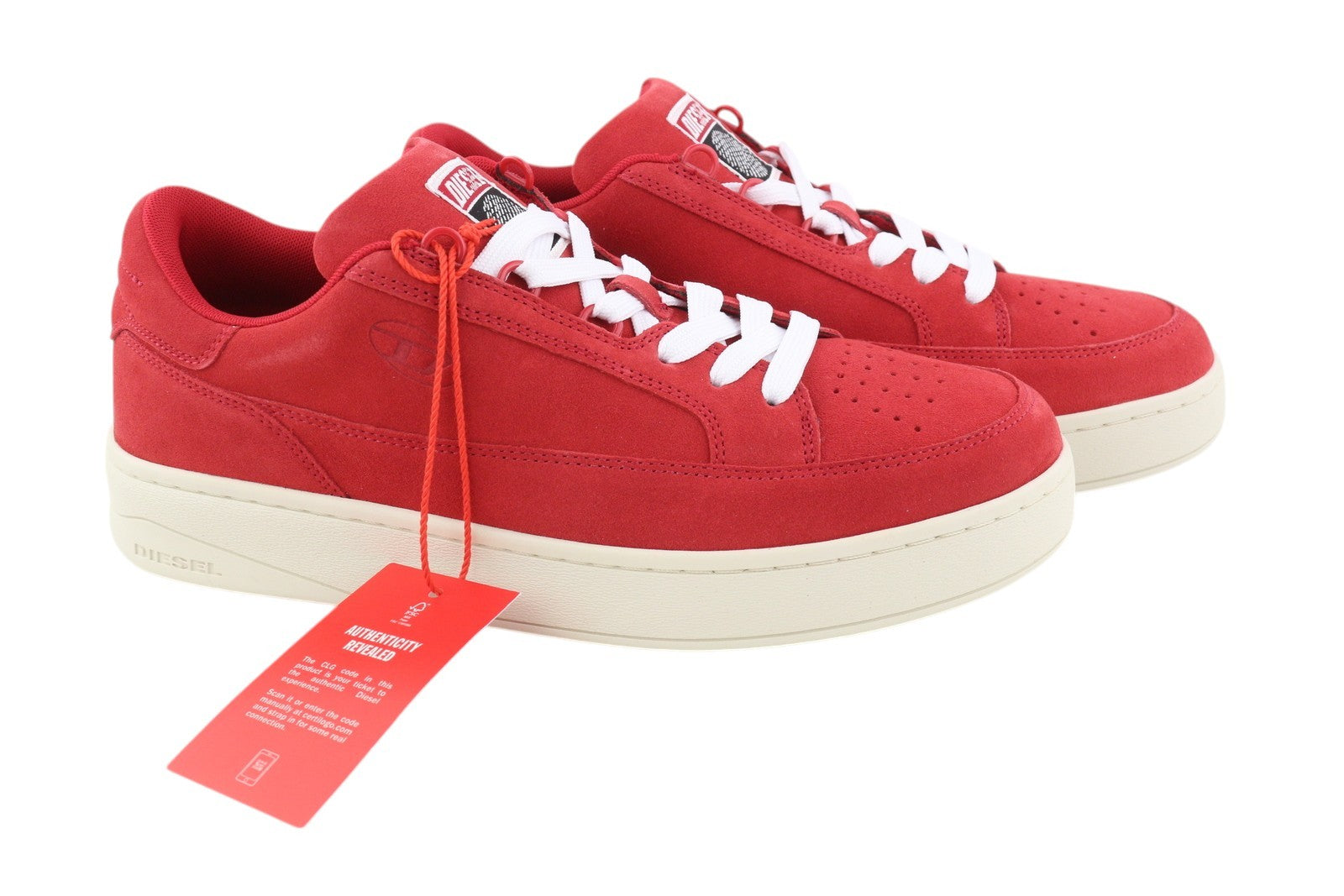 DIESEL S-Sinna žemakulniai vyriški sportbačiai, raudoni, odiniai, žemakulniai, suvarstomi logotipu, RRP 150 € 