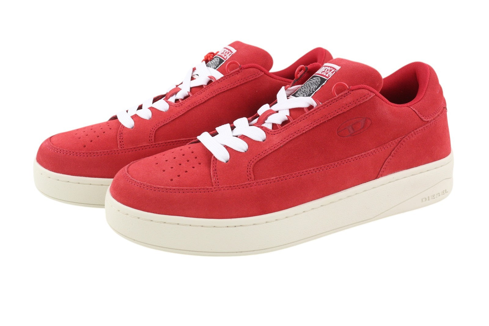 DIESEL S-Sinna žemakulniai vyriški sportbačiai, raudoni, odiniai, žemakulniai, suvarstomi logotipu, RRP 150 € 