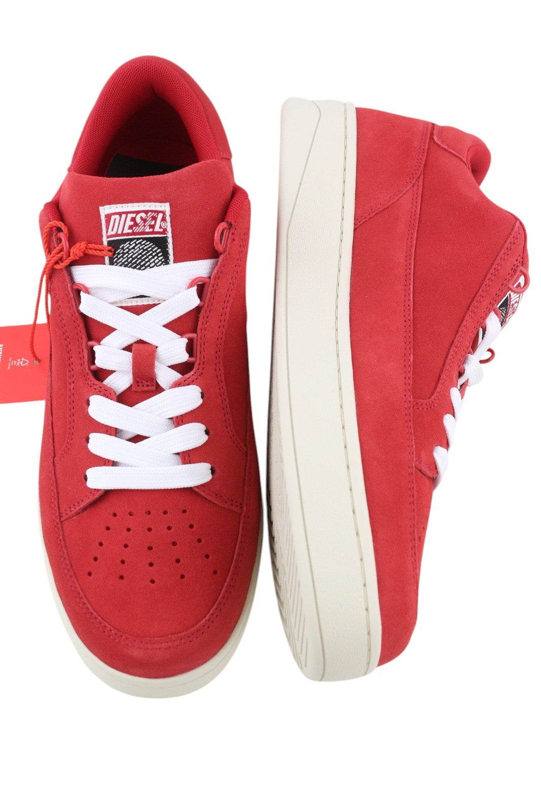 DIESEL S-Sinna žemakulniai vyriški sportbačiai, raudoni, odiniai, žemakulniai, suvarstomi logotipu, RRP 150 € 