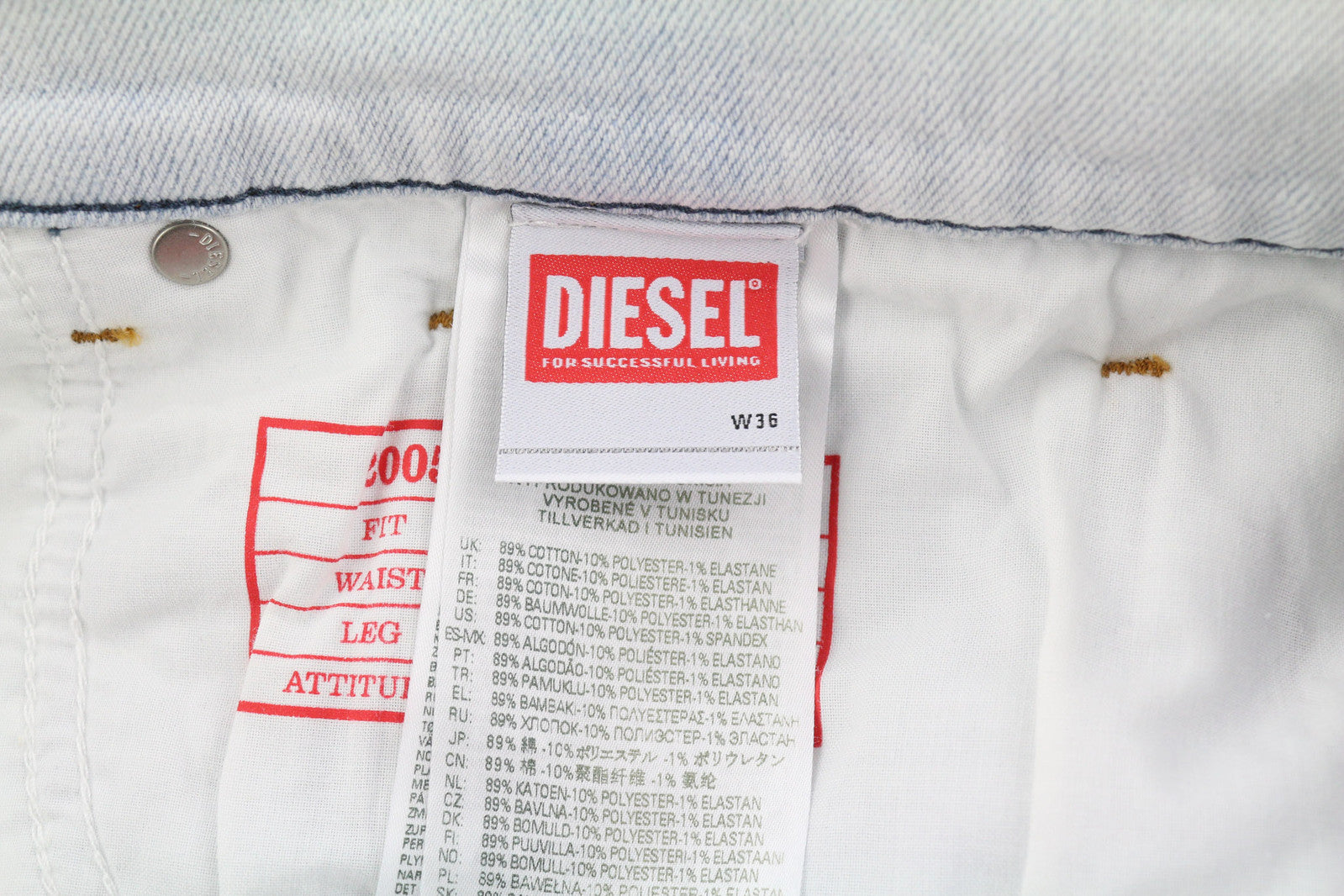 DIESEL 2005 D-Fining 09C06 vyriški džinsai W36/L34 įprasto kirpimo, siaurėjančiomis klešnėmis, vidutinio juosmens aukštyje 