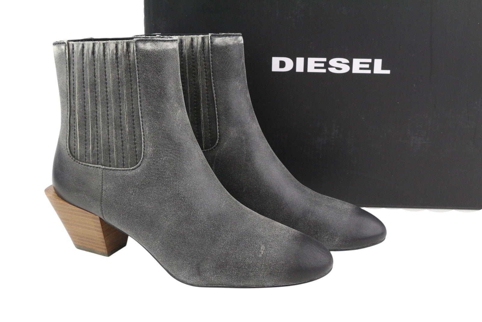 DIESEL D-Texanne CH moteriški aulinukai, pilki juodi, odiniai, kubietiško stiliaus, su kulnu, EU39, RRP 295 € 