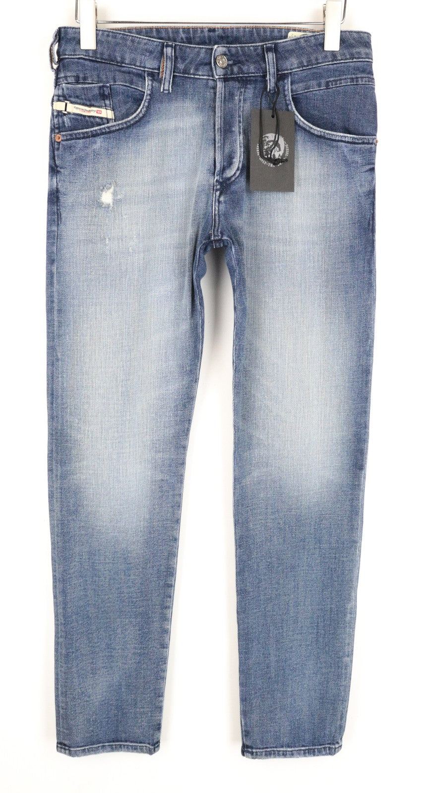 DIESEL D-Bazer 0870H vyriški džinsai W29/L32 mėlyni, siaurėjantys, skalbti, tamprūs medvilniniai džinsai 