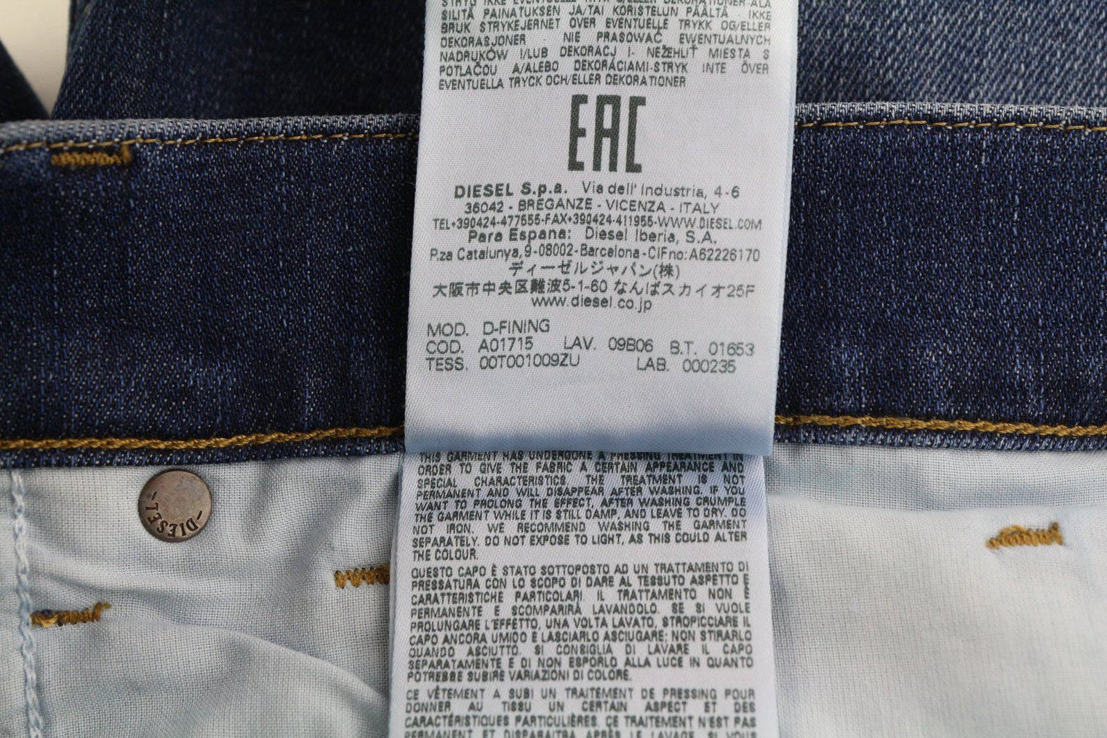 DIESEL D-Fining 09B06 vyriški džinsai W31/L34 siaurėjantys, tamprūs, su sagomis, skalbti džinsai 