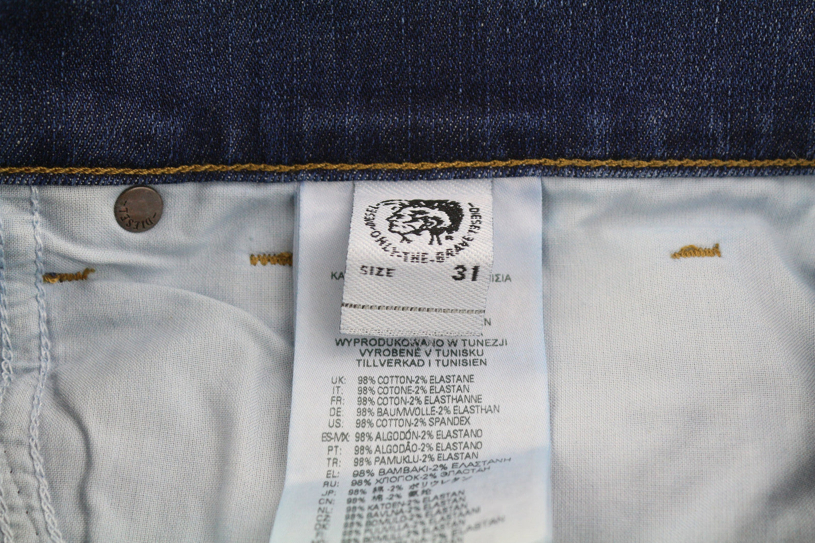 DIESEL D-Fining 09B06 vyriški džinsai W31/L34 siaurėjantys, tamprūs, su sagomis, skalbti džinsai 