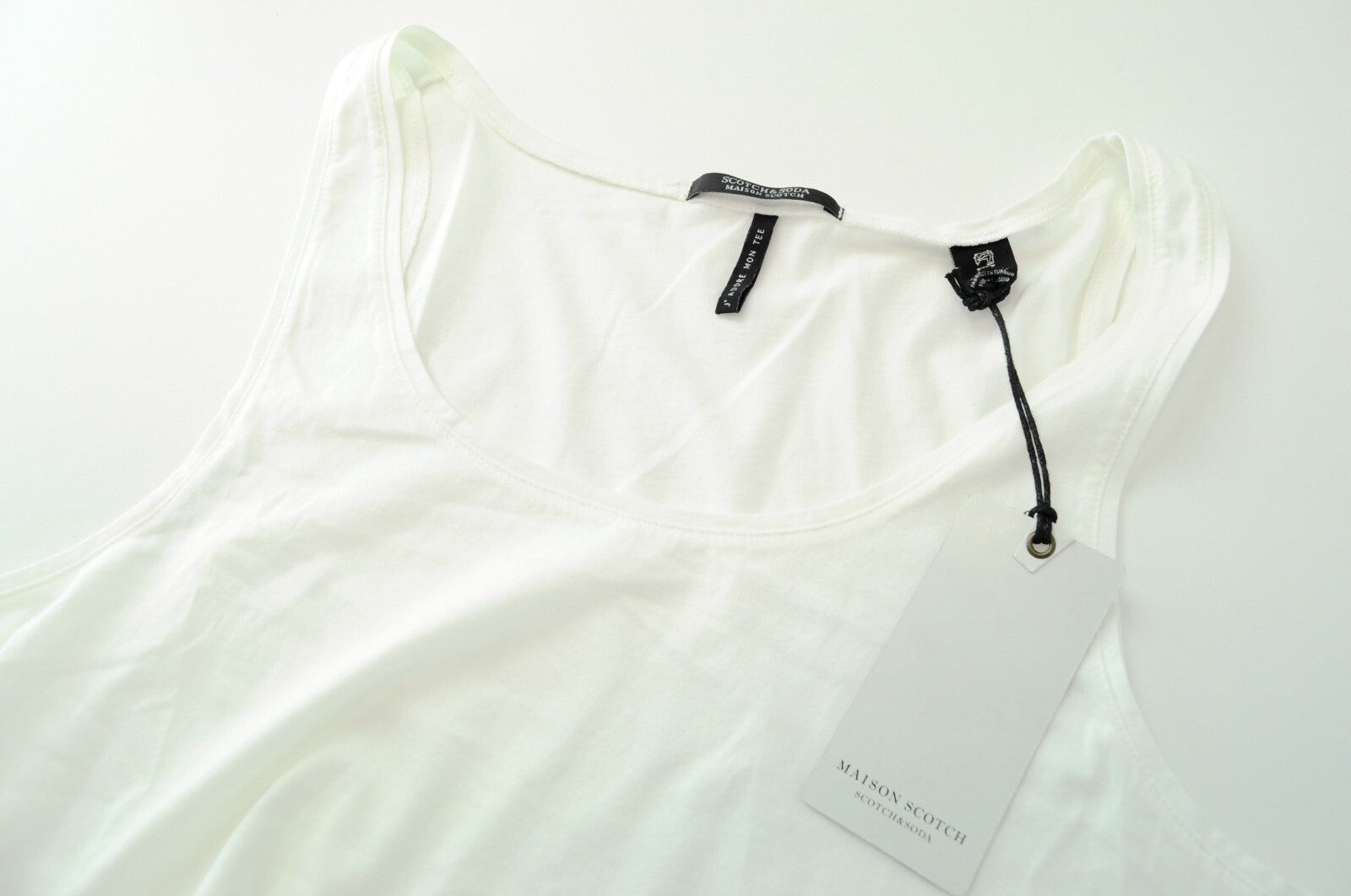 MAISON SCOTCH White Tank XL Women's Plain Sleeveless Round Neck Cotton Top