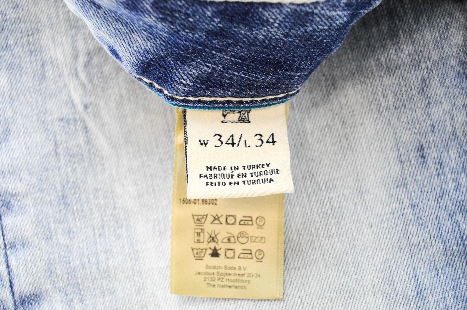 SCOTCH &amp; SODA vyriški aptempti džinsai W34 L34, mėlyni, tamprūs medvilniniai džinsiniai džinsai 