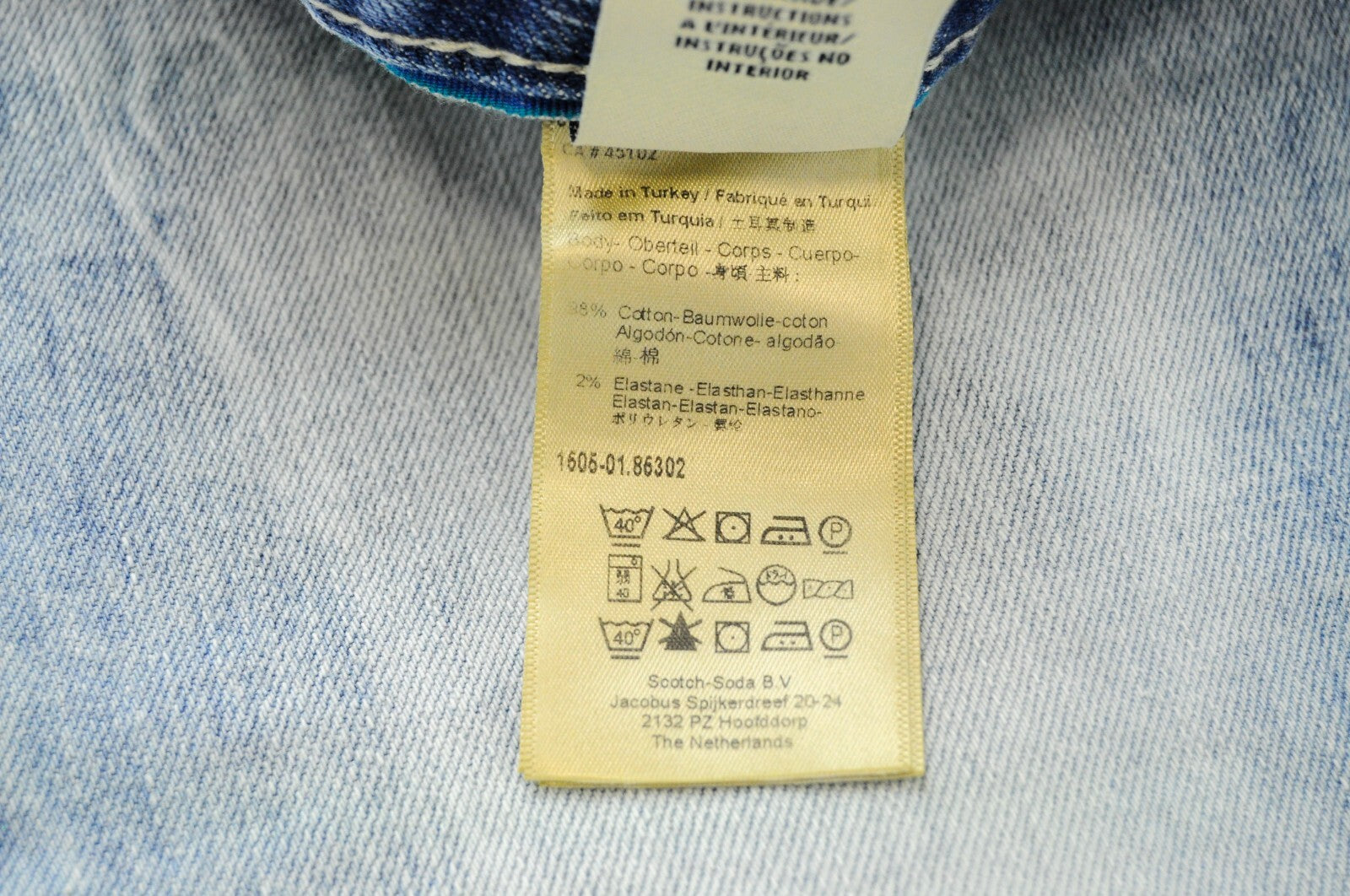 SCOTCH &amp; SODA vyriški aptempti džinsai W34 L34, mėlyni, tamprūs medvilniniai džinsiniai džinsai 