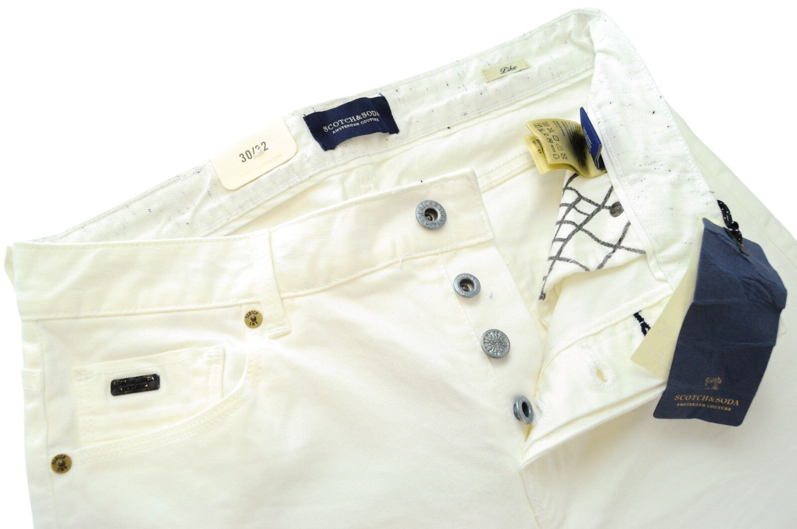 SCOTCH &amp; SODA Pike džinsai W30 L32 balti medvilniniai aptempti vyriški tamprūs džinsai 