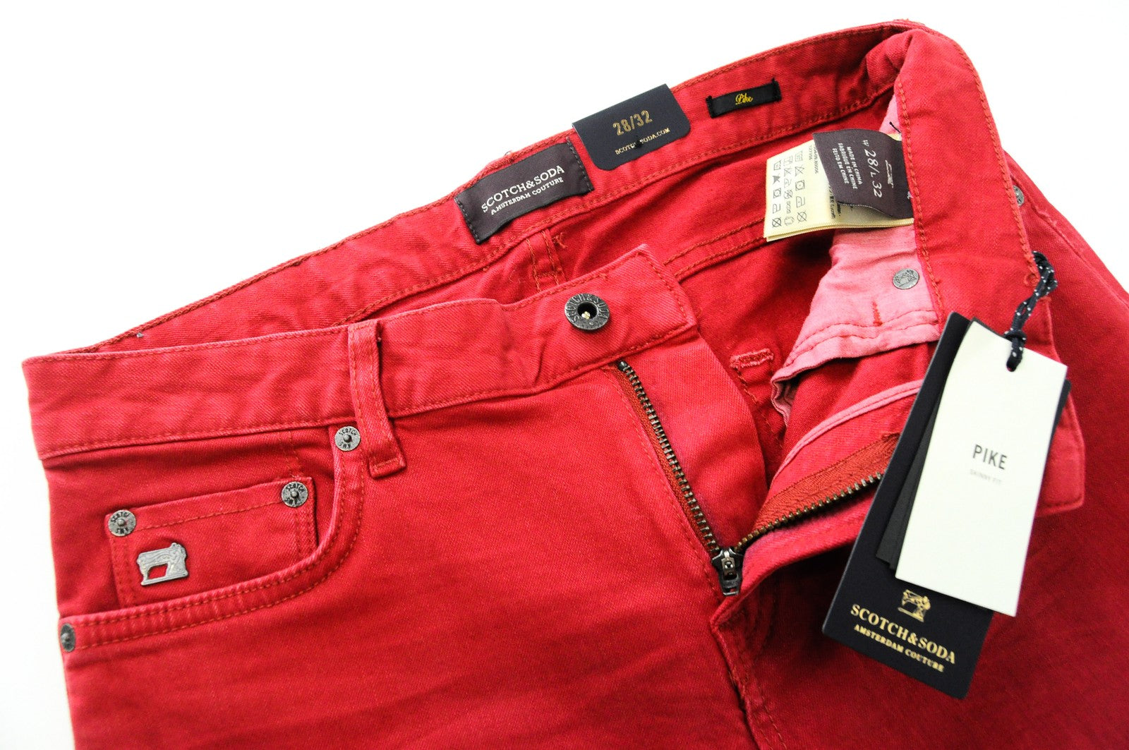 SCOTCH & SODA Pike Jeans W28 L32 Men's Skinny Fit Dyed Red Cotton Stretch