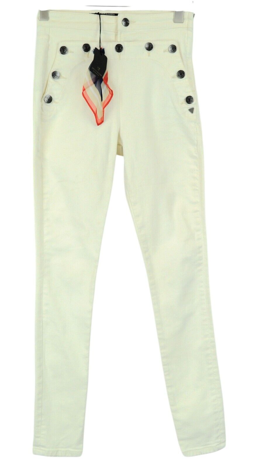 MAISON SCOTCH Jolie Vagabonde džinsai ~W25 L30 balkšvai balti, ploni su sagomis užsegimu 