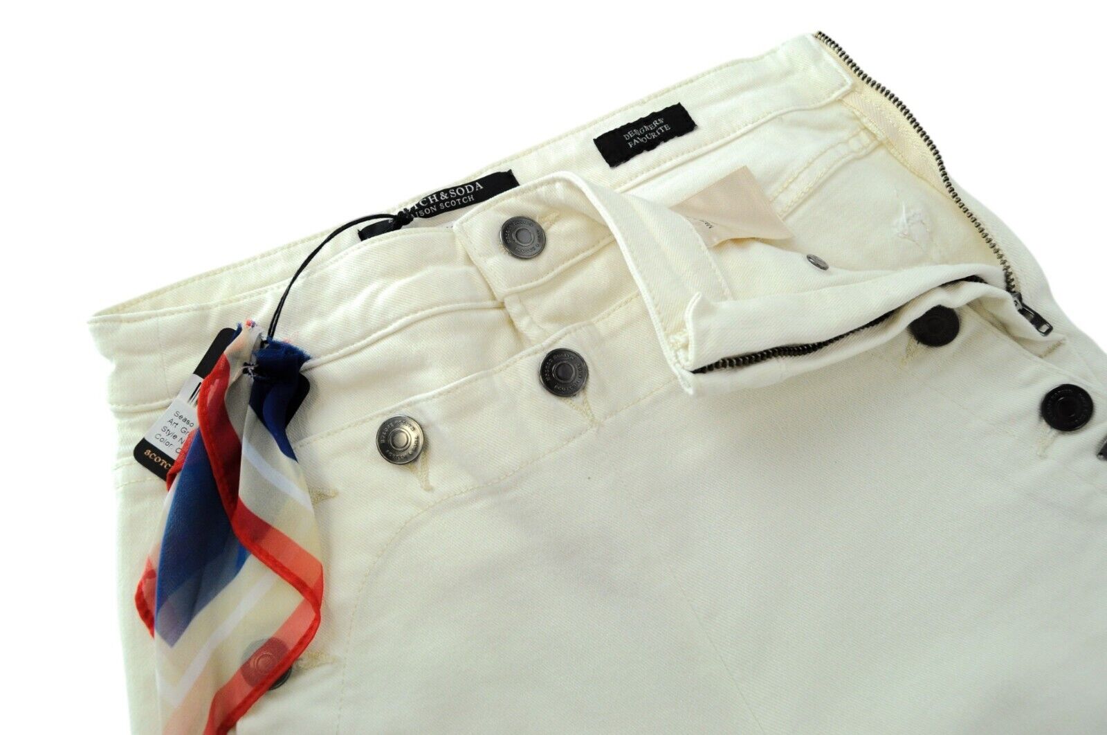 MAISON SCOTCH Jolie Vagabonde džinsai ~W25 L30 balkšvai balti, ploni su sagomis užsegimu 