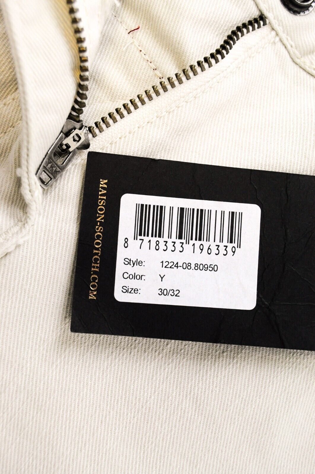 MAISON SCOTCH Slim džinsai W30 L32 balkšvai baltos spalvos, tamprios medvilnės tekstūros, laisvalaikio stiliaus. 