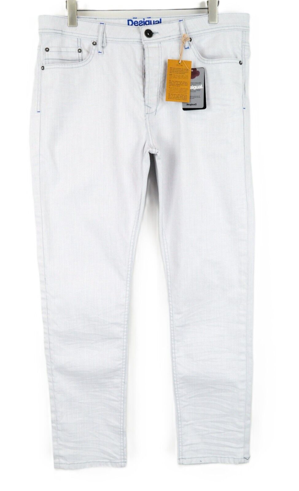 DESIGUAL Lucas Jeans W38 Light Blue Washed Slim Cotton Stretch Men's Denim