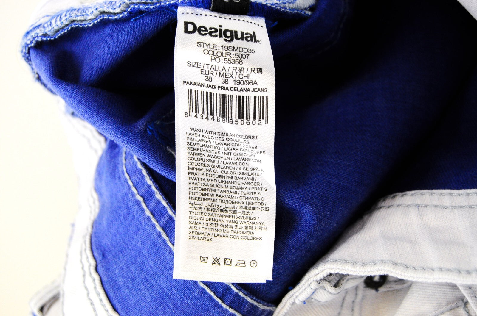 DESIGUAL Lucas Jeans W38 Light Blue Washed Slim Cotton Stretch Men's Denim