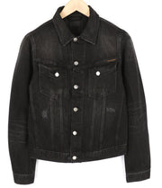 NUDIE Billy vyriška striukė S, juoda, su sagomis apykakle, skalbto džinso spalvos 