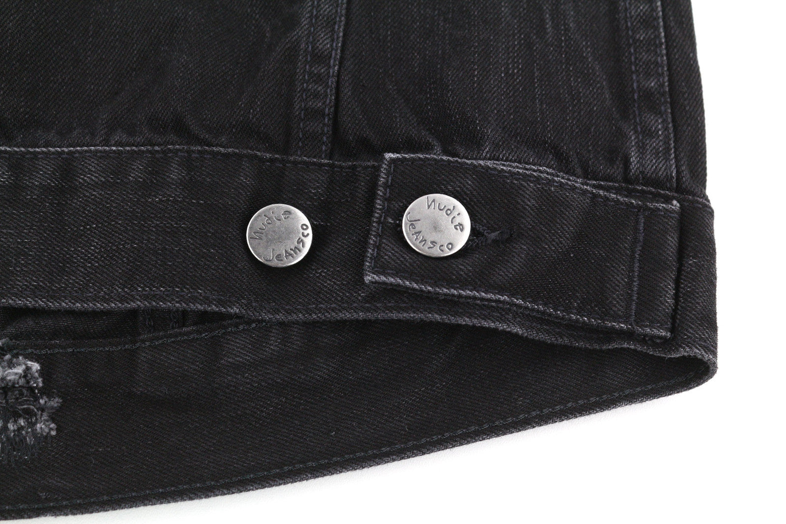 NUDIE Billy vyriška striukė S, juoda, su sagomis apykakle, skalbto džinso spalvos 