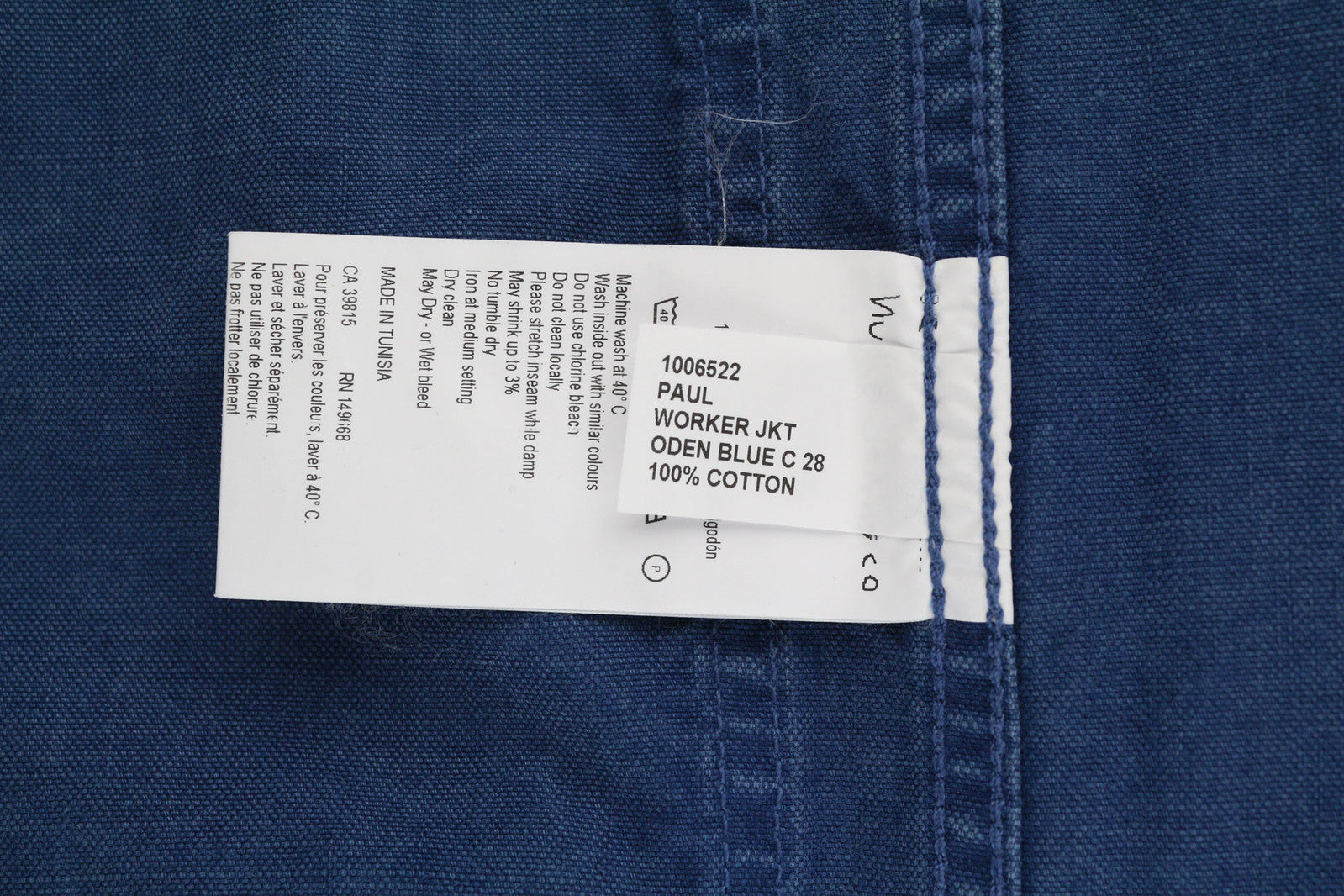 NUDIE Paul vyriška striukė M su sagomis, apykaklės kišenėmis, skalbto džinso mėlyna 