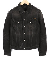 NUDIE Billy Men Jacket S Black Lotus Organic Buttoned  Neck Washed Denim