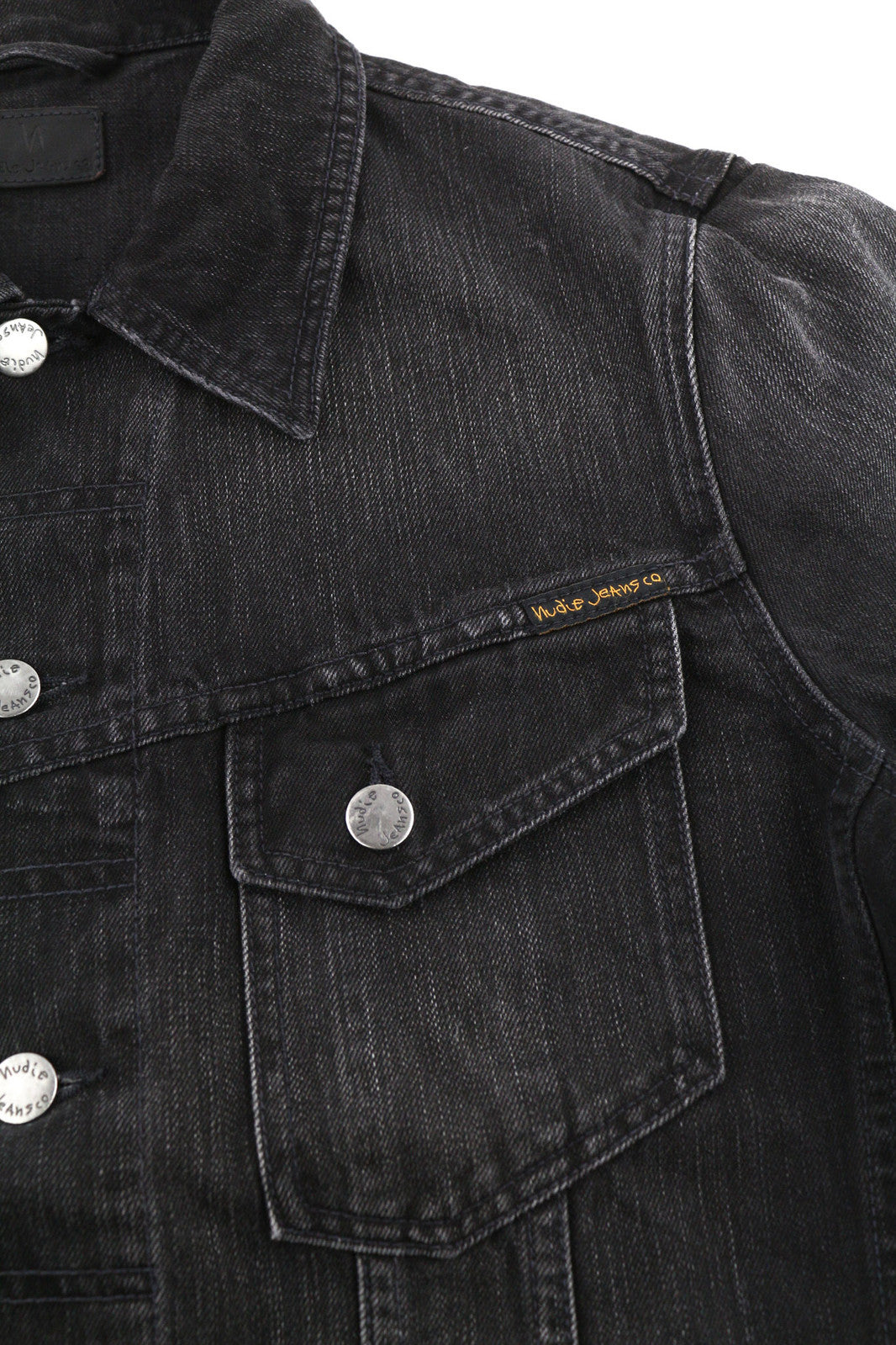 NUDIE Billy Men Jacket S Black Lotus Organic Buttoned  Neck Washed Denim