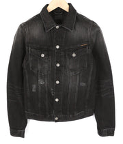 NUDIE Billy Men Jacket XS Black Lotus Organic Buttoned Neck Washed Denim