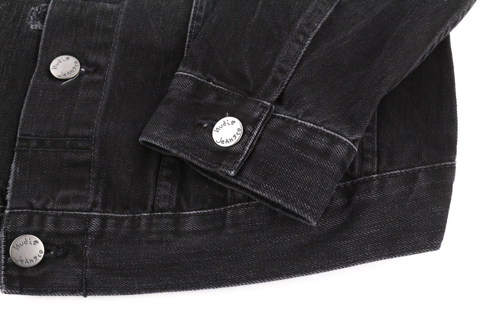 NUDIE Billy Men Jacket XS Black Lotus Organic Buttoned Neck Washed Denim