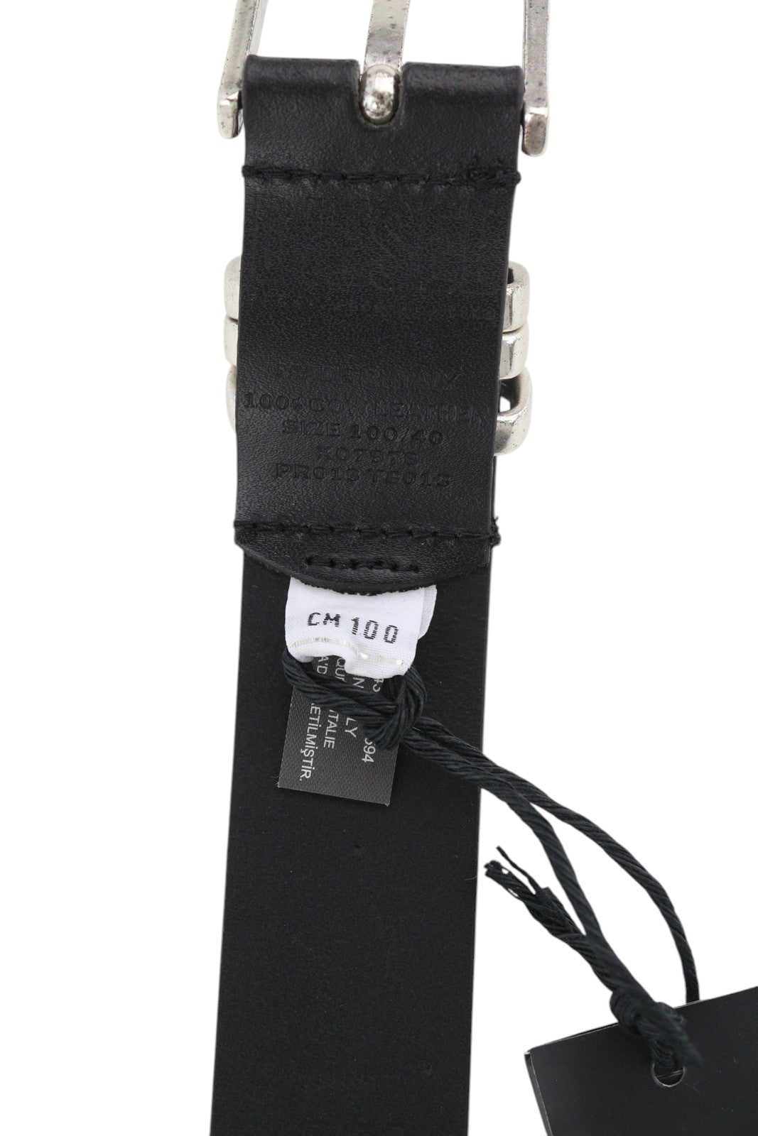 DIESEL B-Tuplo vyriškas diržas 100 cm tamsiai juodas karvės odos sidabro atspalvio sagtis su detalėmis 