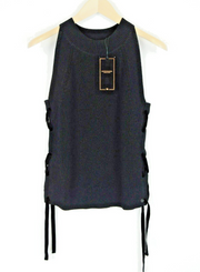 MAISON SCOTCH Womens XL Black Knitted Sleeveless Halter Top with Lace Sides