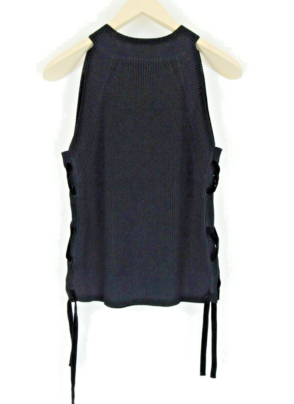 MAISON SCOTCH Womens XL Black Knitted Sleeveless Halter Top with Lace Sides