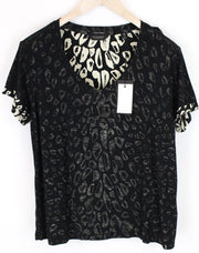 SCOTCH & SODA Womens XS Black Pattern Short Sleeve T-Shirt Cotton Blend