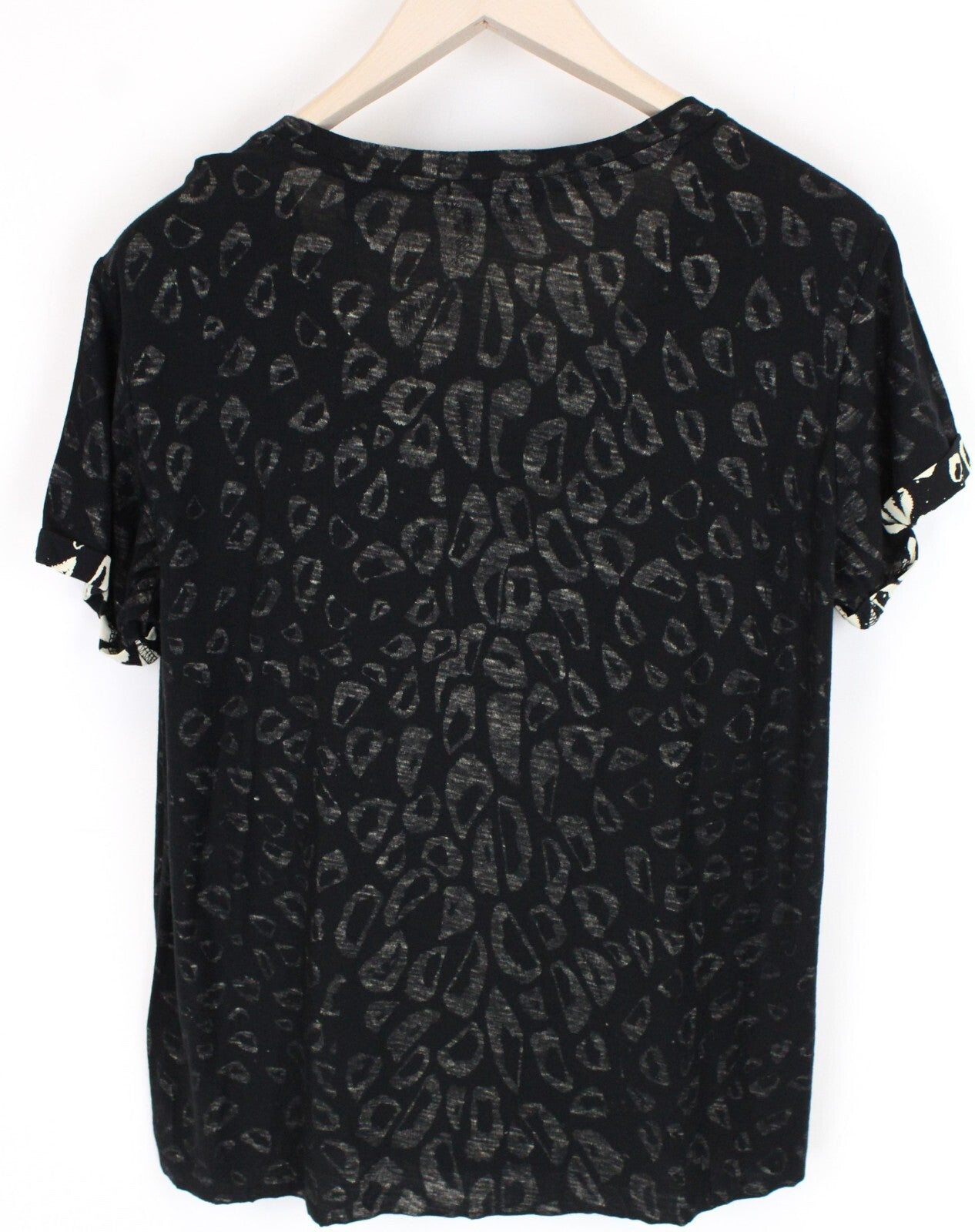 SCOTCH & SODA Womens XS Black Pattern Short Sleeve T-Shirt Cotton Blend
