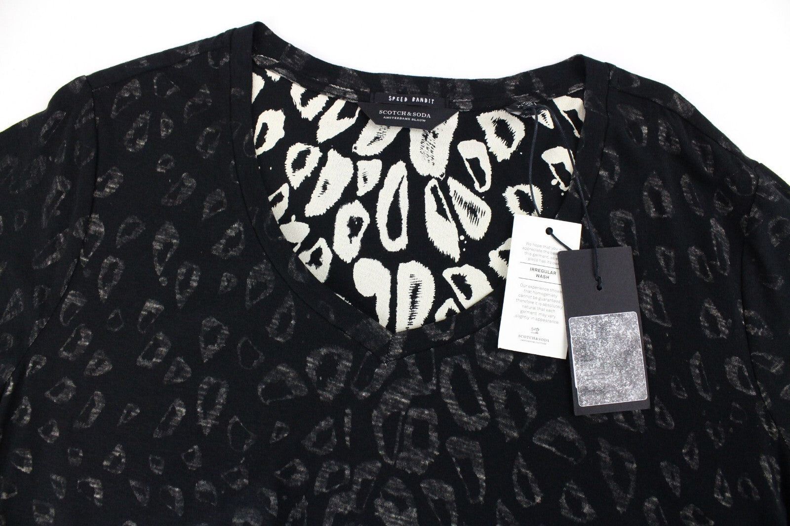 SCOTCH & SODA Womens XS Black Pattern Short Sleeve T-Shirt Cotton Blend