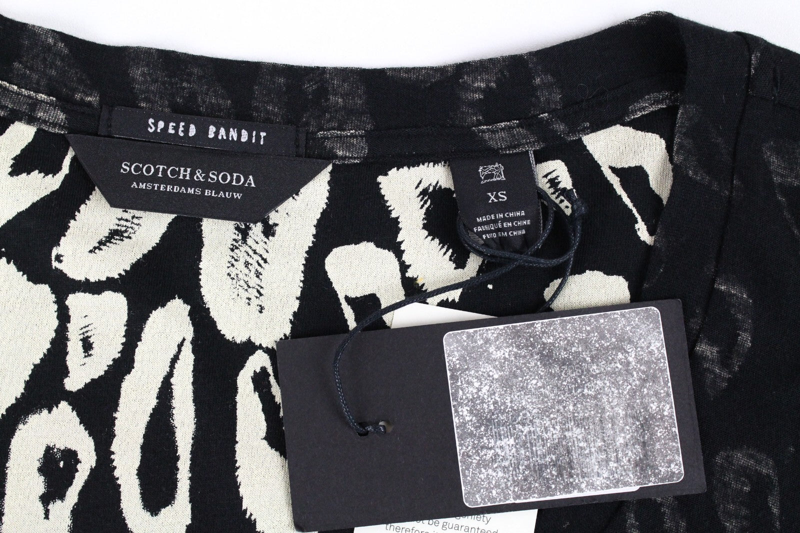 SCOTCH & SODA Womens XS Black Pattern Short Sleeve T-Shirt Cotton Blend