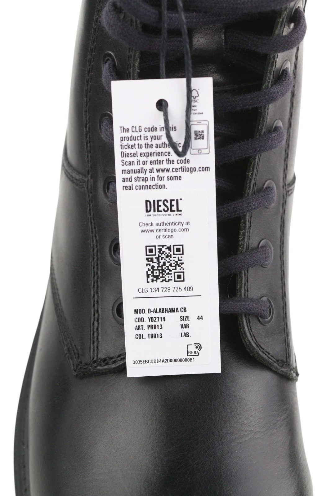 DIESEL D-Alabhama CB vyriški batai, juodi, odiniai, suvarstomi, kovinio tipo, EU44, RRP 295 € 