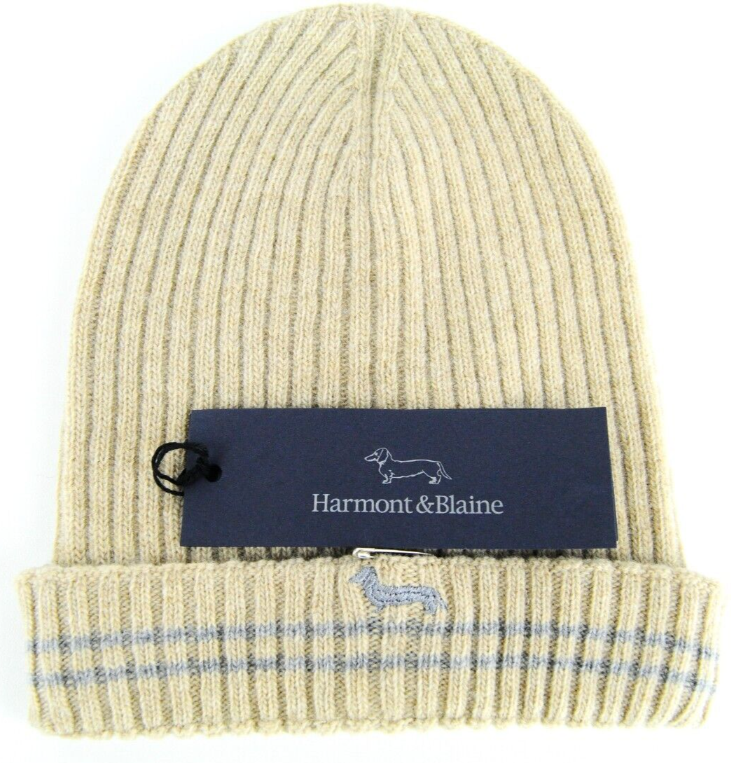 HARMONT & BLAINE Mens OS Ecru Rib-Knit Beanie  Wool Unisex Dress Hat