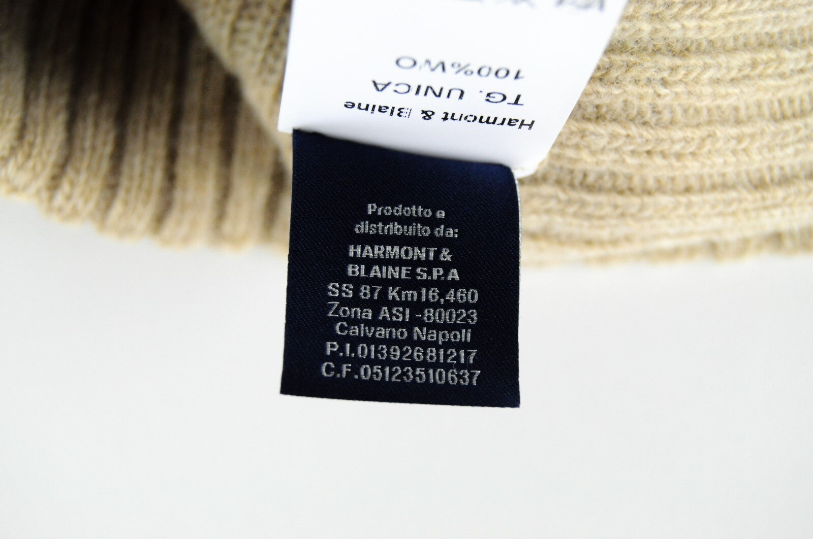 HARMONT & BLAINE Mens OS Ecru Rib-Knit Beanie  Wool Unisex Dress Hat