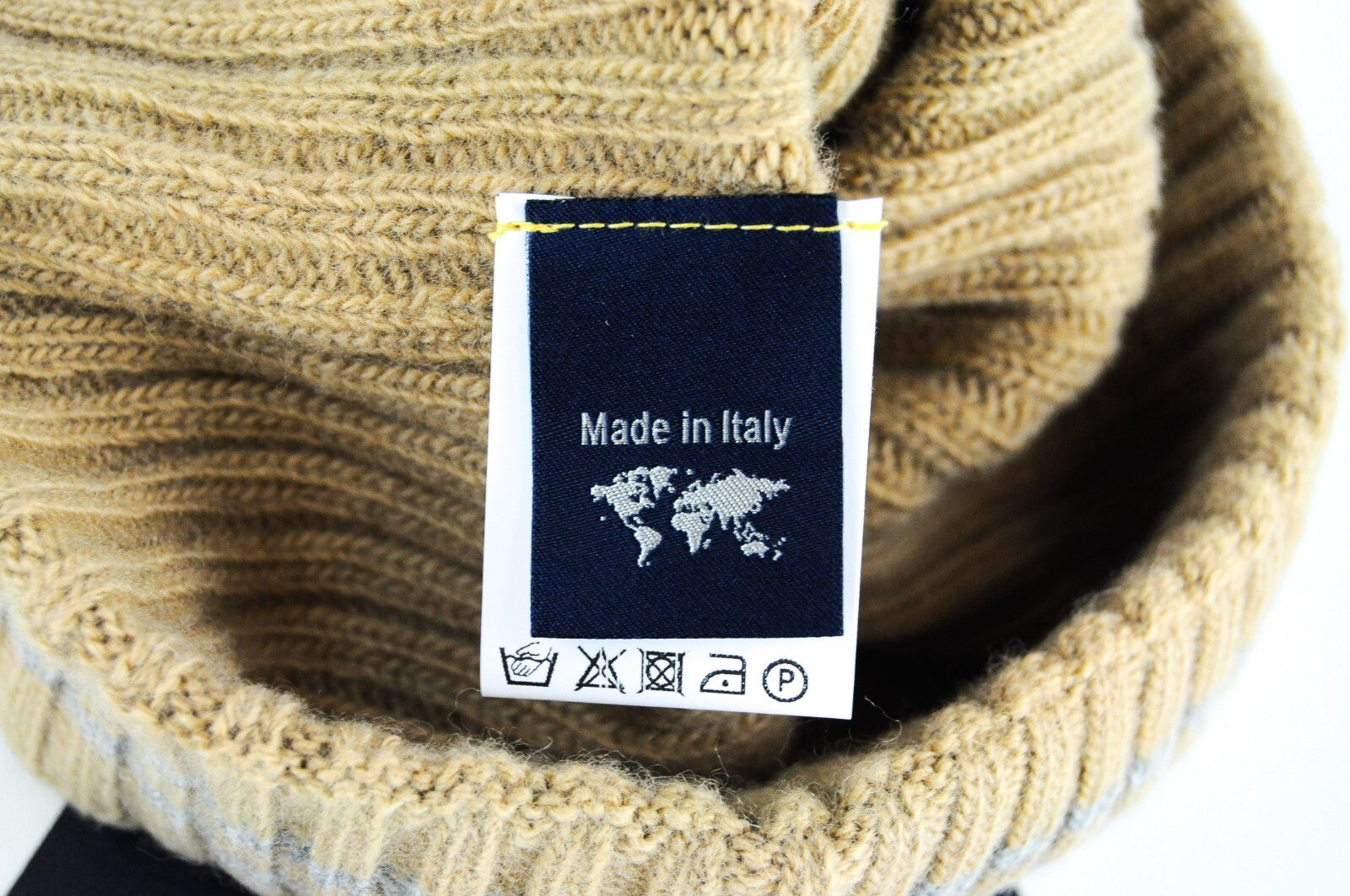 HARMONT & BLAINE Mens OS Beige Rib-Knit Unisex Beanie  Wool Dress Hat