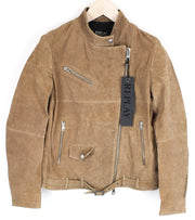 REPLAY Womens XS Brown Suede Lambskin Jacket Long Sleeve Zipped Lined