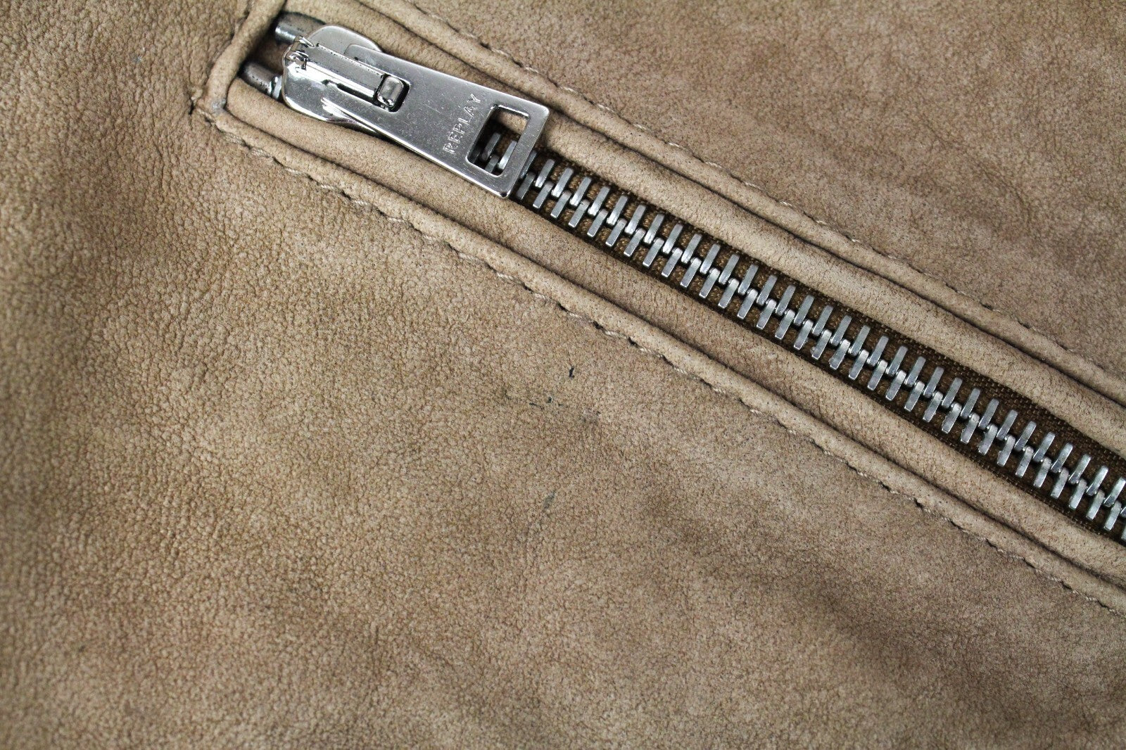 REPLAY Womens XS Brown Suede Lambskin Jacket Long Sleeve Zipped Lined