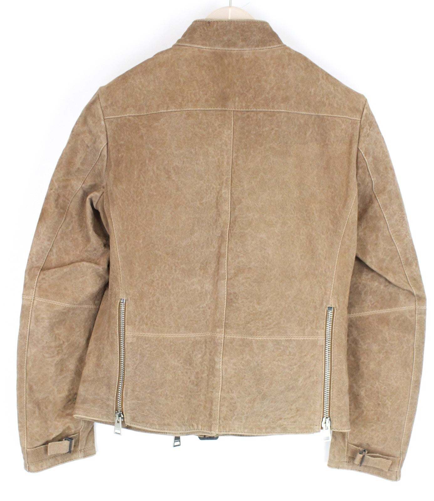 REPLAY Womens XS Brown Suede Lambskin Jacket Long Sleeve Zipped Lined