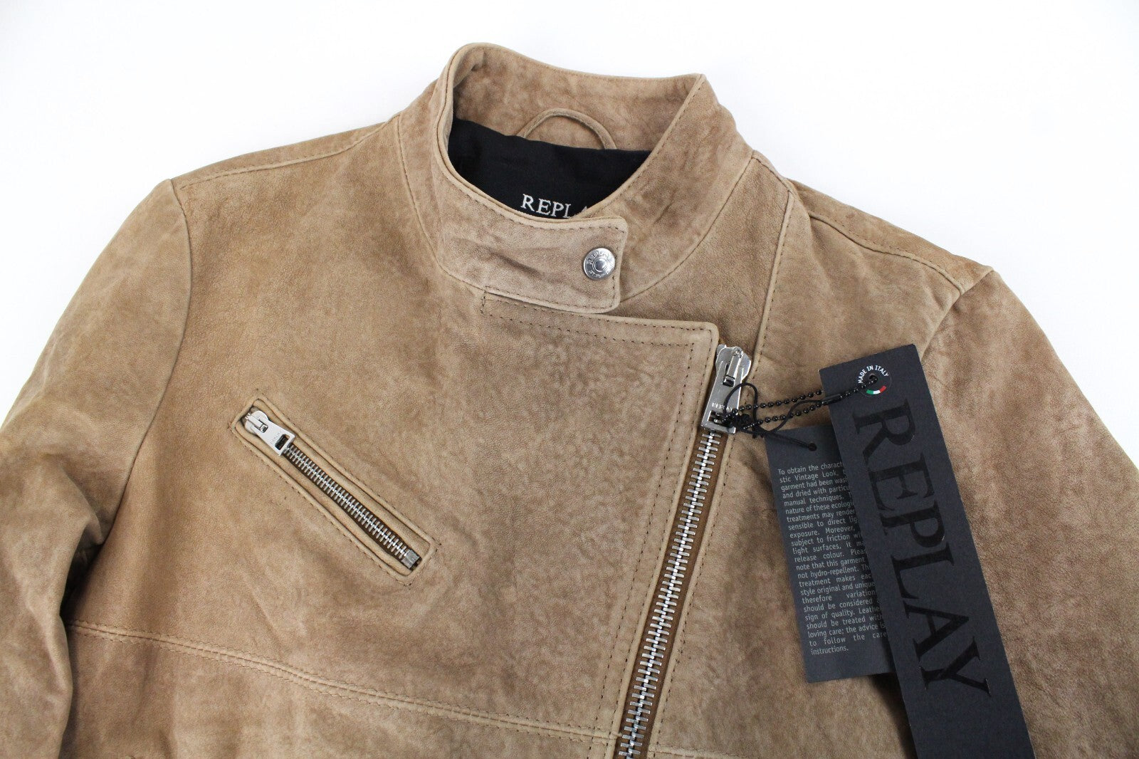 REPLAY Womens XS Brown Suede Lambskin Jacket Long Sleeve Zipped Lined