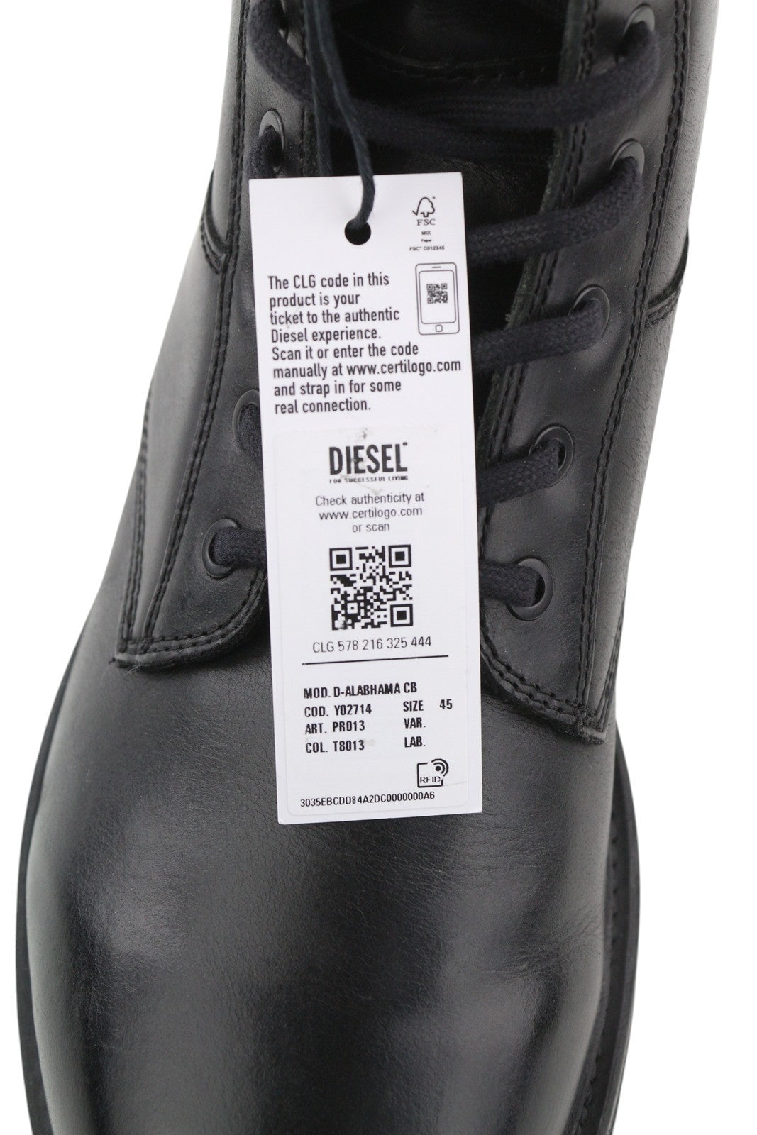 DIESEL D-Alabhama CB vyriški batai, juodi, odiniai, suvarstomi, kovinio tipo, EU45, RRP 295 € 