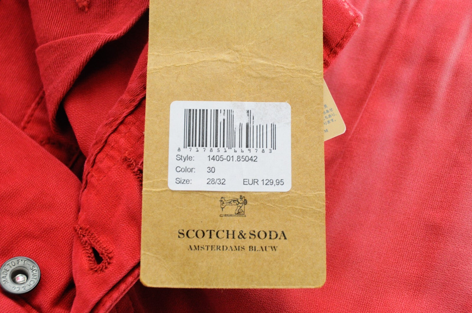 SCOTCH & SODA Raze Mens Trousers W28/L32 Red Slim  Washed Cotton Pants